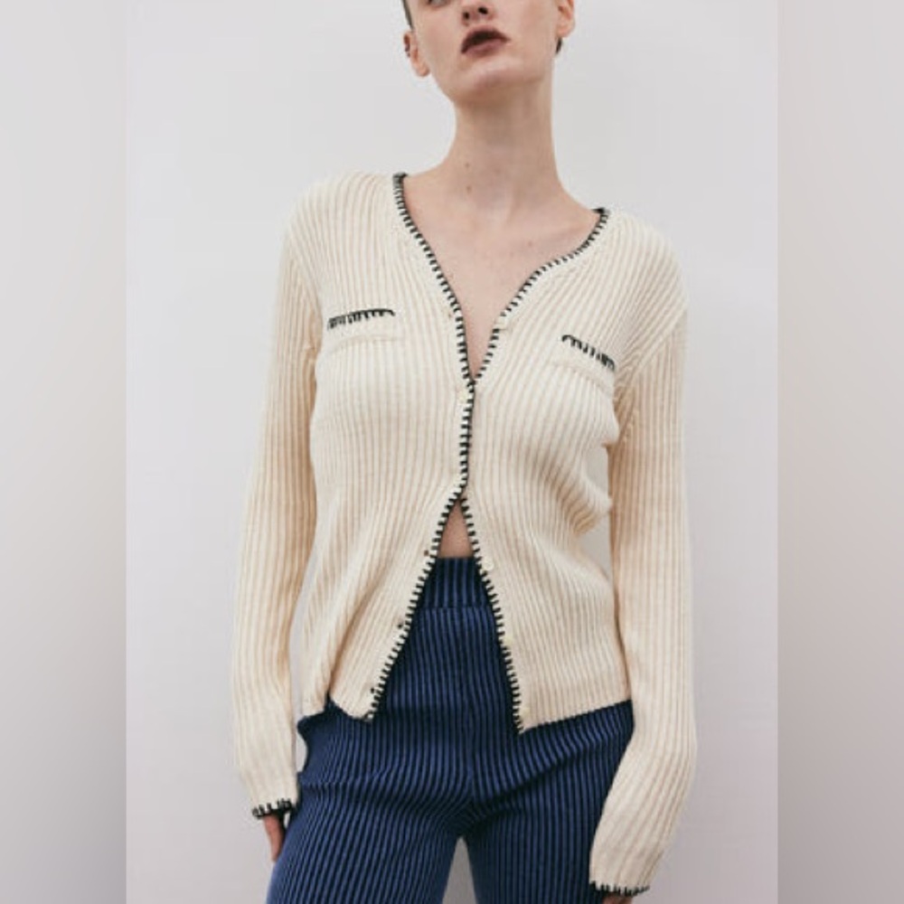 Source Unknown / SecondTalk Cream Ribbed Women's … - image 3